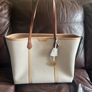 Tory Burch Cream and Tan Structured Tote